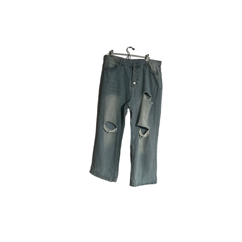 Unbranded High Rise Button Fly distressed light wash jeans sz 1X
